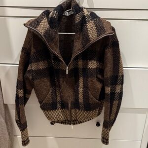 Zara Brown and Black Plaid Cardigan